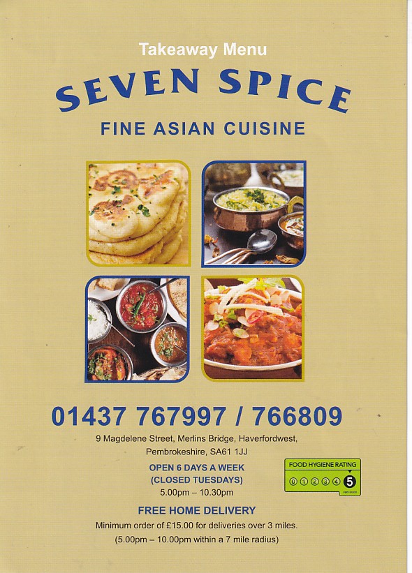 Menu of Seven Spice Merlins Bridge